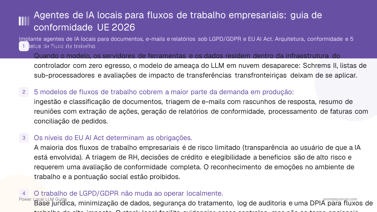 Agentes de IA locais para fluxos de trabalho empresariais: guia de conformidade UE 2026