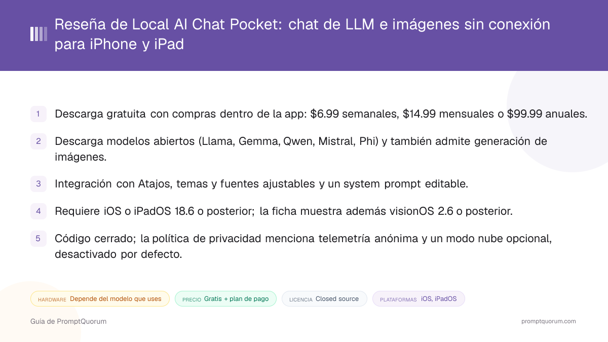 Reseña de Local AI Chat Pocket: chat de LLM e imágenes sin conexión para iPhone y iPad