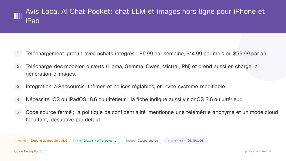 Avis Local AI Chat Pocket: chat LLM et images hors ligne pour iPhone et iPad