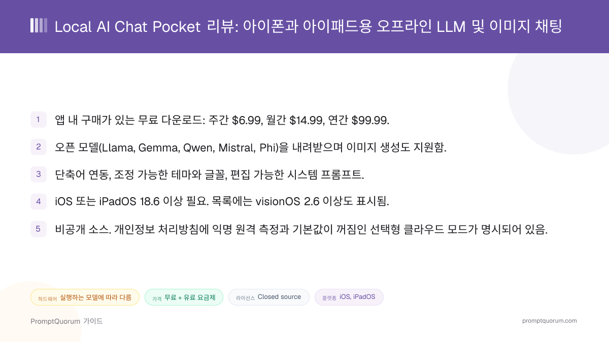 Local AI Chat Pocket 리뷰: 아이폰과 아이패드용 오프라인 LLM 및 이미지 채팅