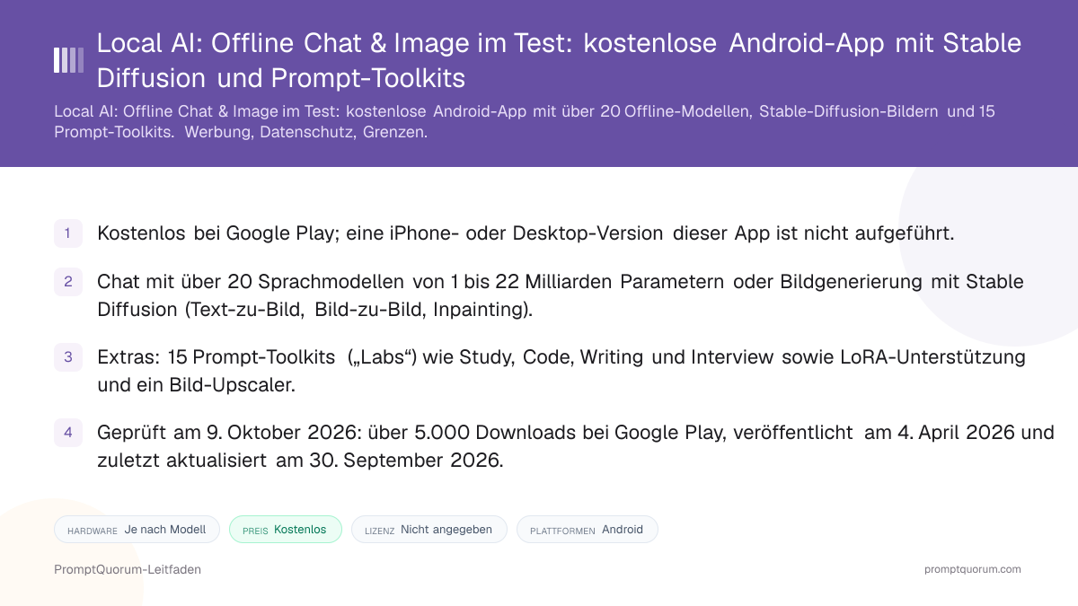 Local AI: Offline Chat & Image im Test: kostenlose Android-App mit Stable Diffusion und Prompt-Toolkits