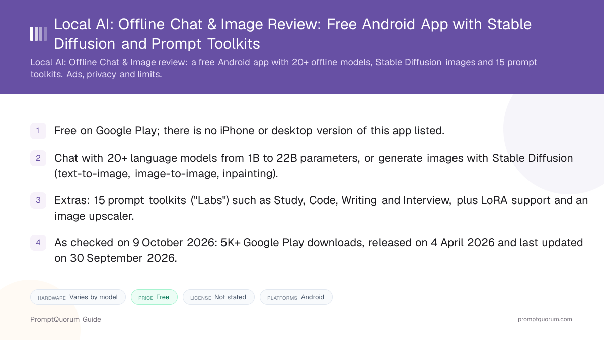 Local AI: Offline Chat & Image Review: Free Android App with Stable Diffusion and Prompt Toolkits