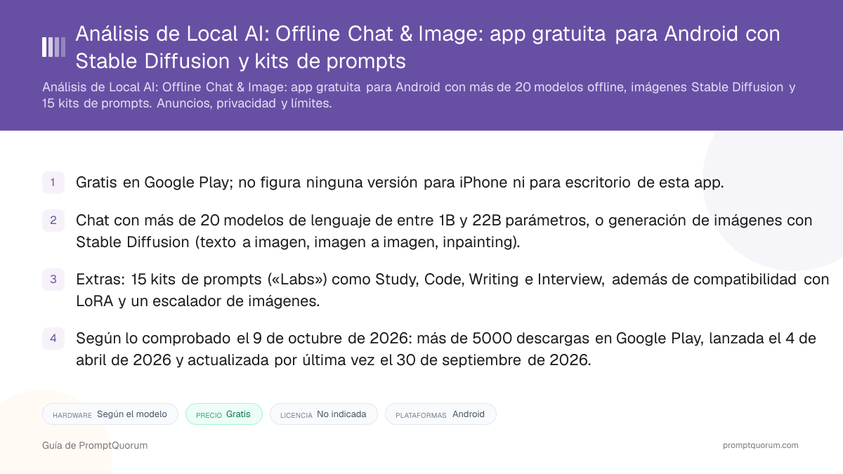 Análisis de Local AI: Offline Chat & Image: app gratuita para Android con Stable Diffusion y kits de prompts