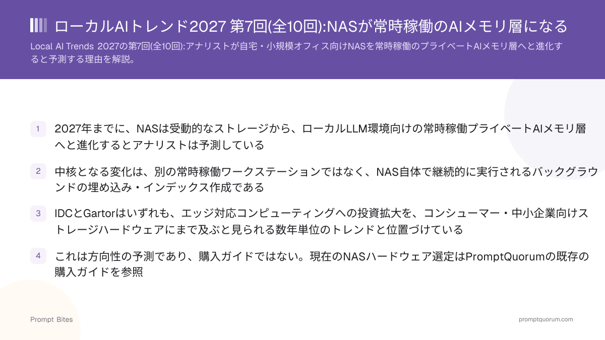 ローカルAIトレンド2027 第7回(全10回):NASが常時稼働のAIメモリ層になる