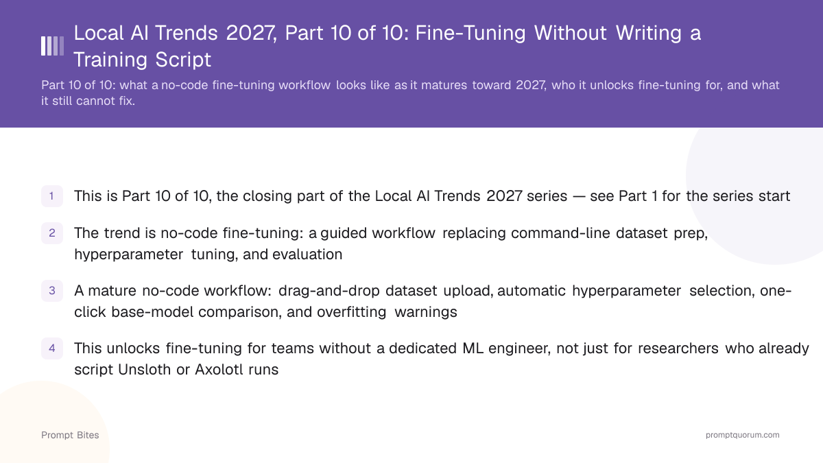 Local AI Trends 2027, Part 10 of 10: Fine-Tuning Without Writing a Training Script