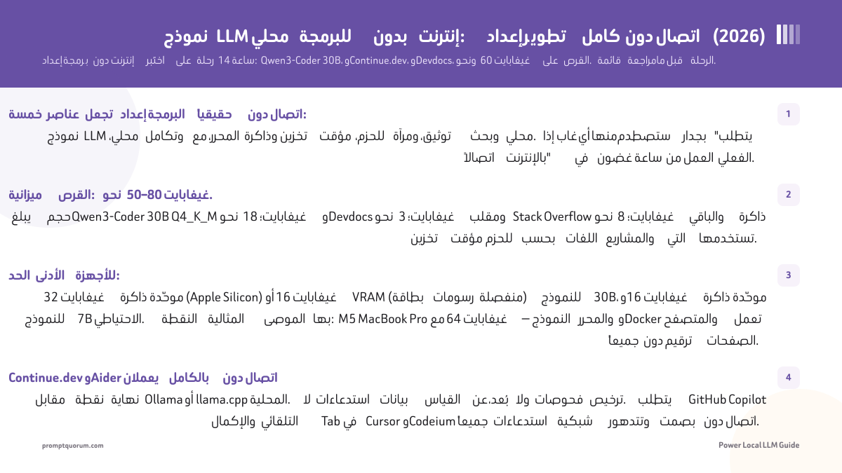 نموذج LLM محلي للبرمجة بدون إنترنت: إعداد تطوير كامل دون اتصال (2026)