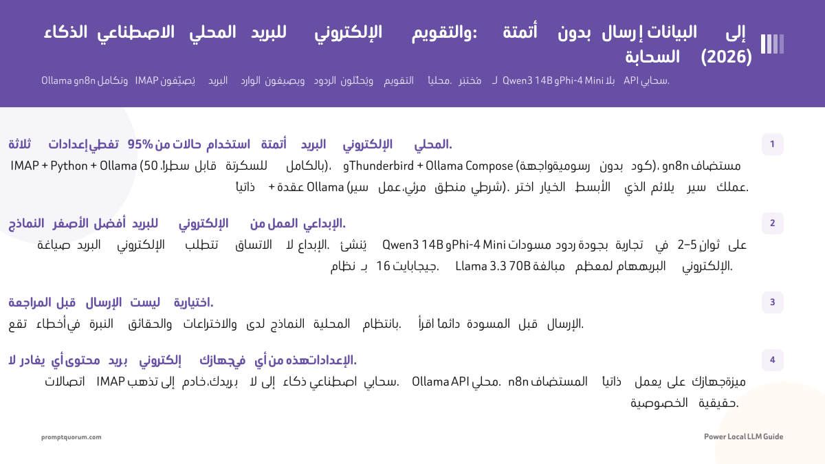 الذكاء الاصطناعي المحلي للبريد الإلكتروني والتقويم: أتمتة بدون إرسال البيانات إلى السحابة (2026)
