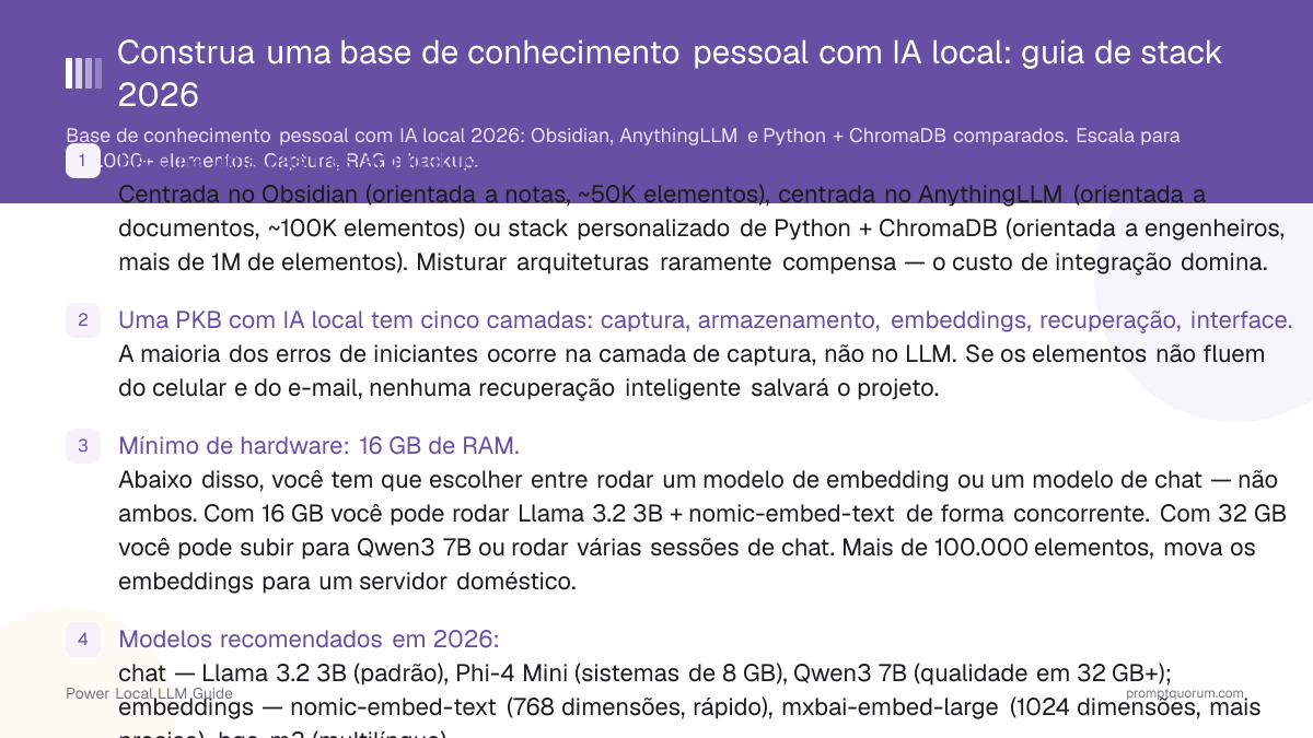 Construa uma base de conhecimento pessoal com IA local: guia de stack 2026