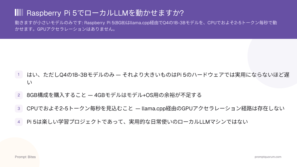 Raspberry Pi 5でローカルLLMを動かせますか?