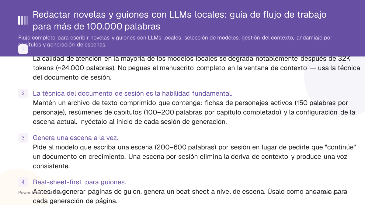 Redactar novelas y guiones con LLMs locales: guía de flujo de trabajo para más de 100.000 palabras