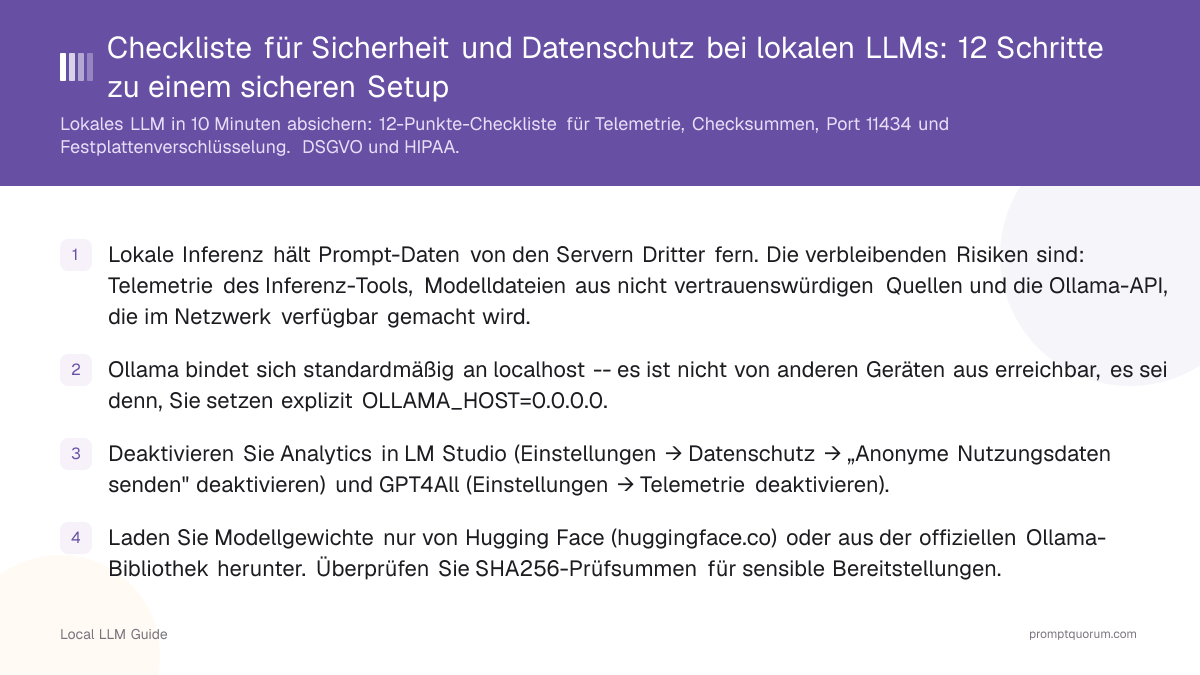 Jeden Punkt vor der Arbeit mit sensiblen oder regulierten Daten prüfen.