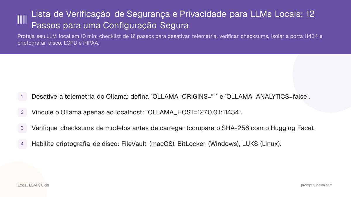 Verifique cada item antes de trabalhar com dados sensíveis ou regulados.