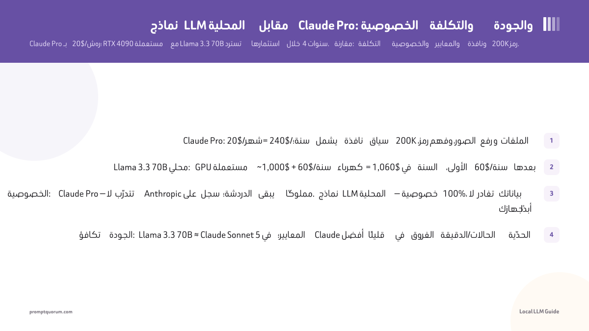 نماذج LLM المحلية مقابل Claude Pro: الخصوصية والتكلفة والجودة