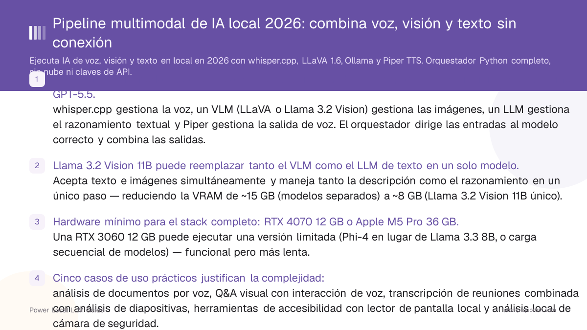 Pipeline multimodal de IA local 2026: combina voz, visión y texto sin conexión