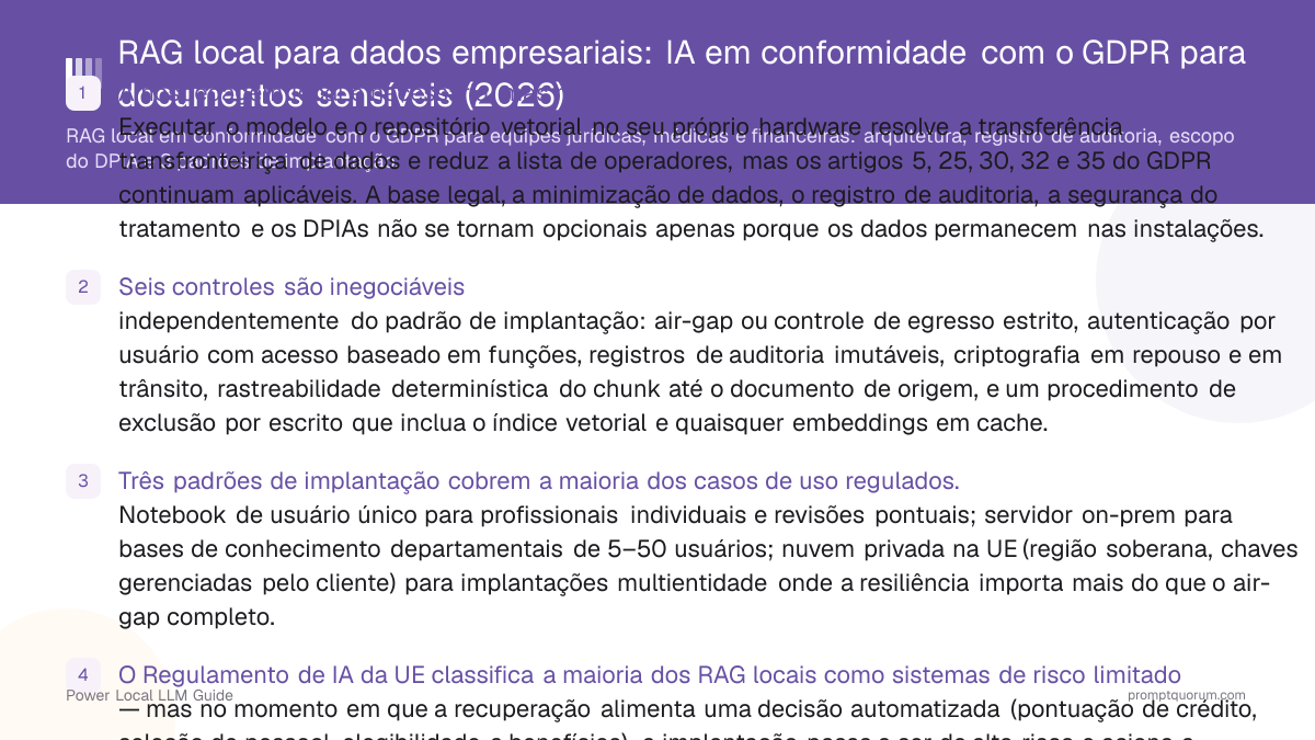 RAG local para dados empresariais: IA em conformidade com o GDPR para documentos sensíveis (2026)