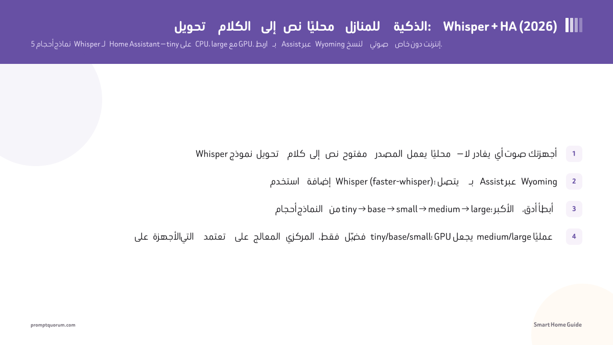 تحويل الكلام إلى نص محليًا للمنازل الذكية: Whisper + HA (2026)