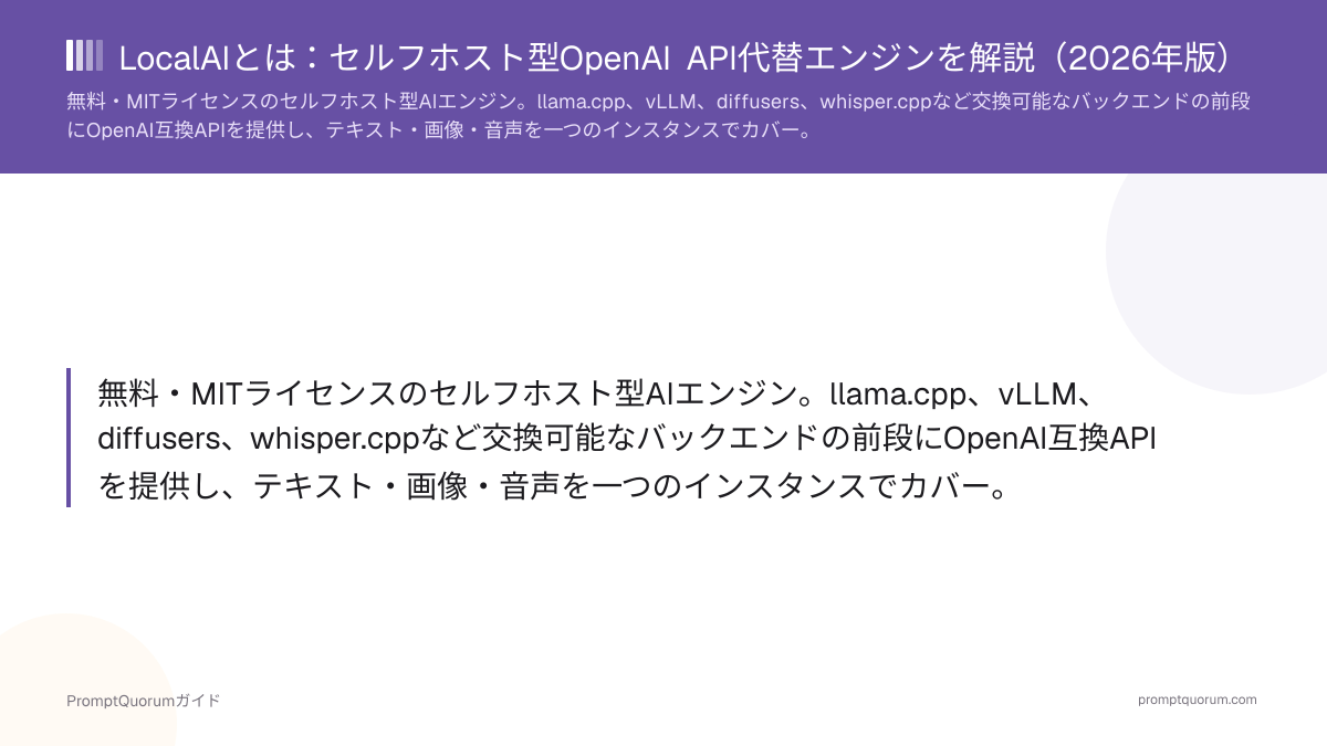 LocalAIとは:セルフホスト型OpenAI API代替エンジンを解説(2026年版)