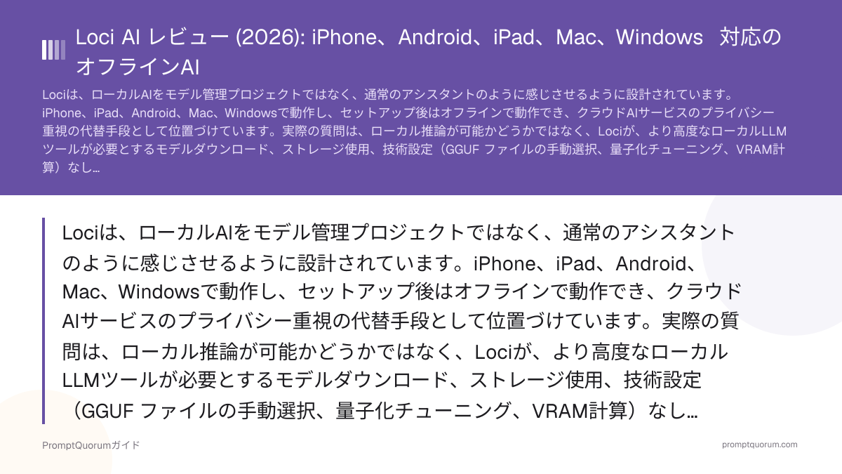 Loci AI レビュー (2026): iPhone、Android、iPad、Mac、Windows 対応のオフラインAI