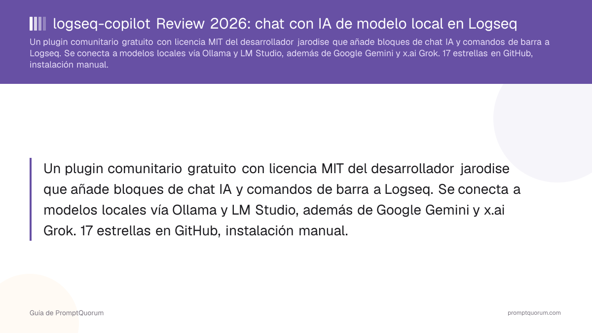 logseq-copilot Review 2026: chat con IA de modelo local en Logseq