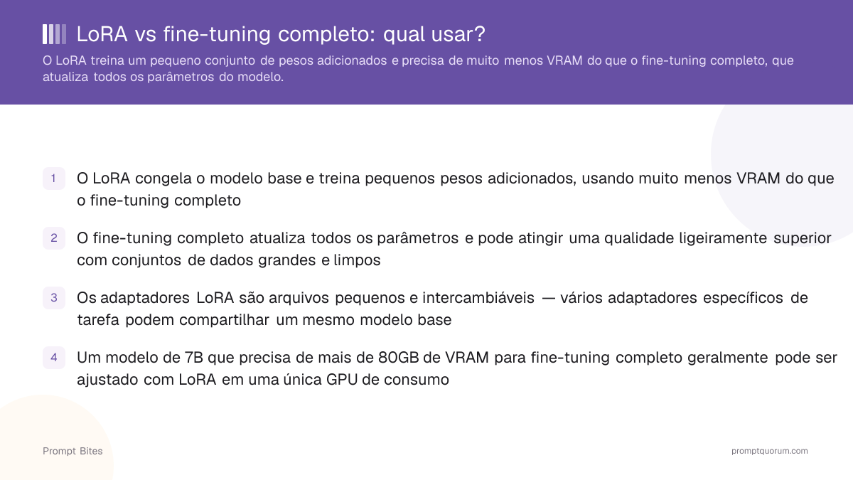 LoRA vs fine-tuning completo: qual usar?