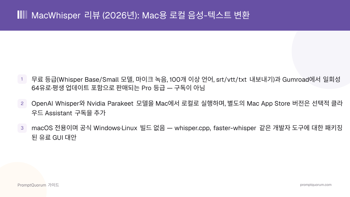 MacWhisper 리뷰 (2026년): Mac용 로컬 음성-텍스트 변환