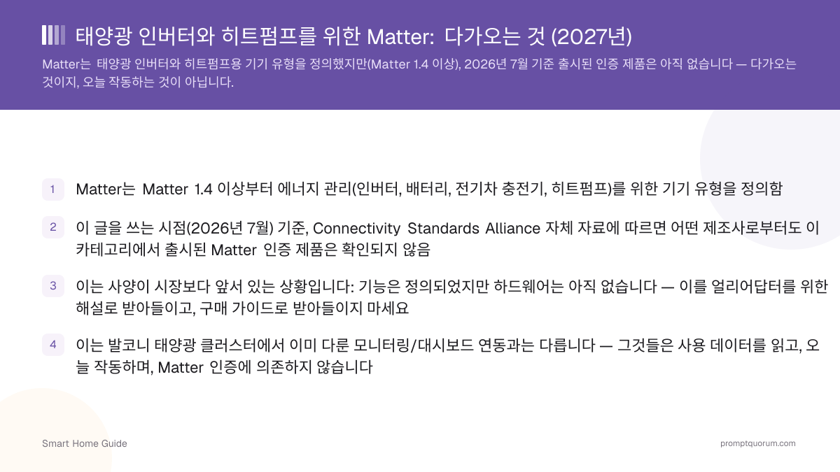 태양광 인버터와 히트펌프를 위한 Matter: 다가오는 것 (2026년)