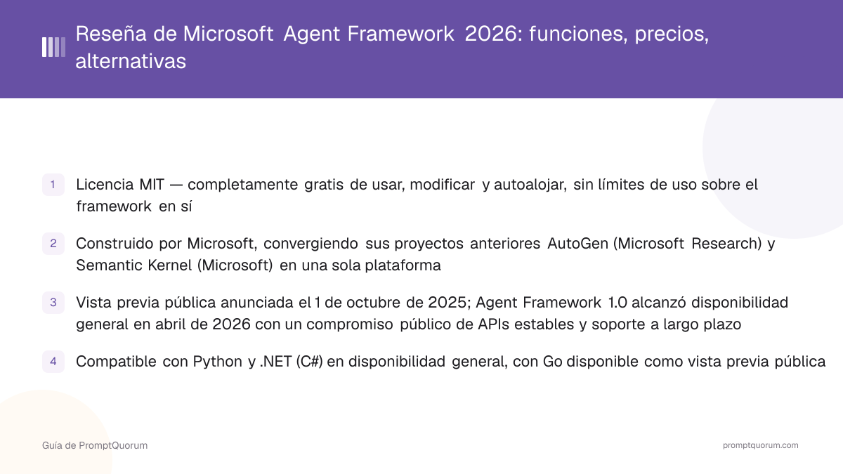 Reseña de Microsoft Agent Framework: funciones, precios, alternativas