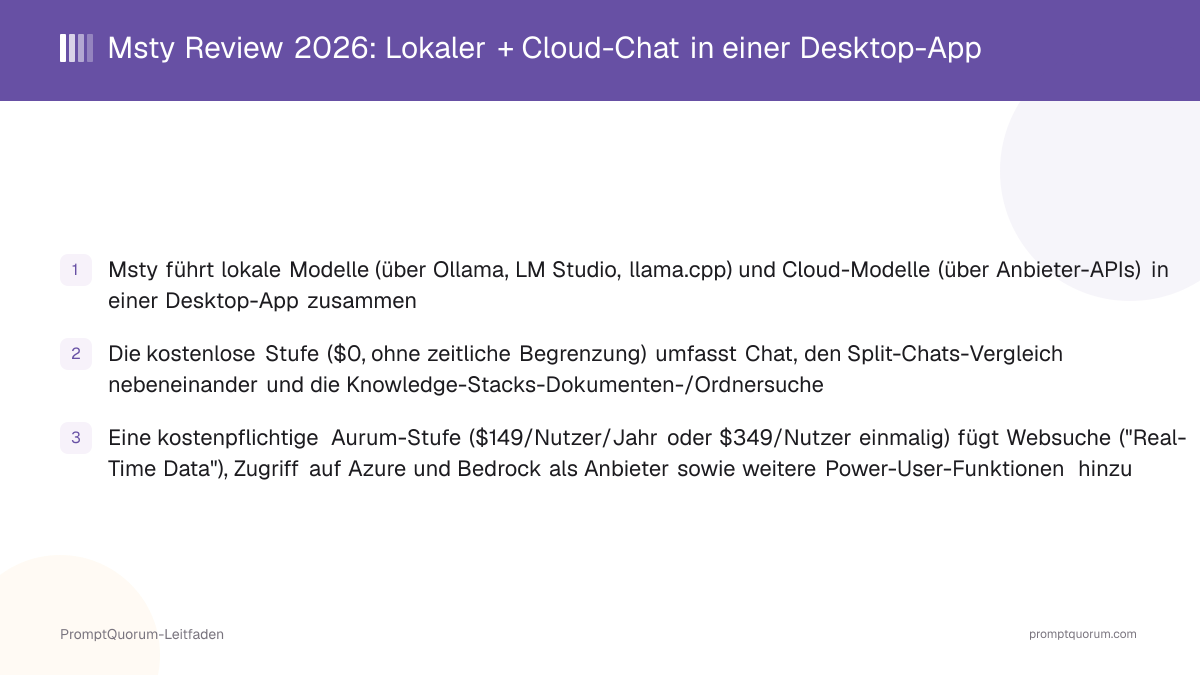 Msty Review 2026: Lokaler + Cloud-Chat in einer Desktop-App