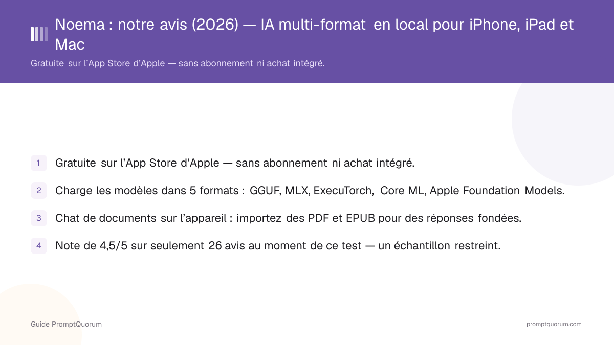 Noema : notre avis (2026) — IA multi-format en local pour iPhone, iPad et Mac