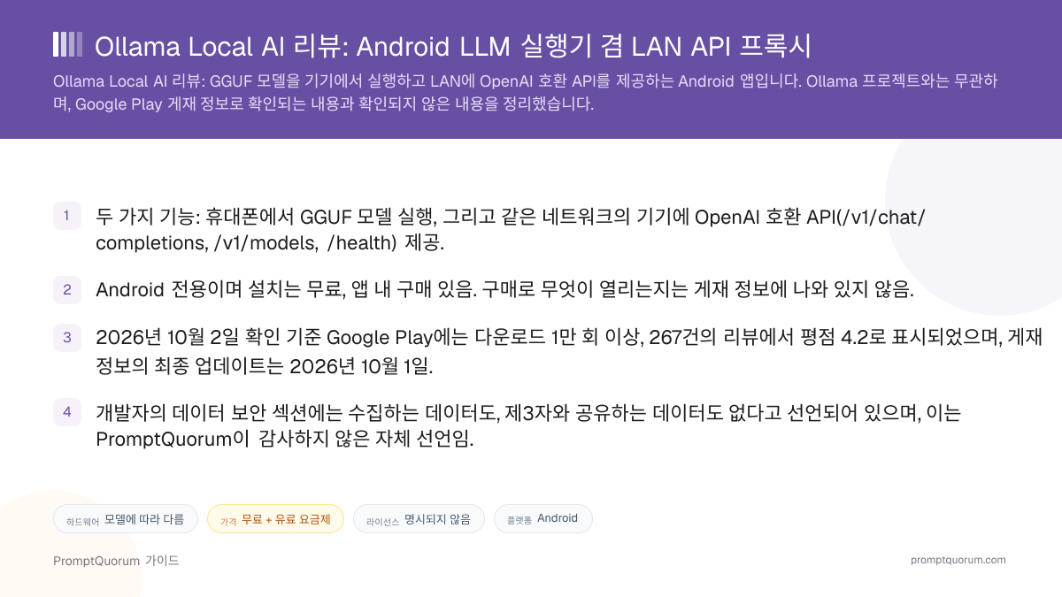 Ollama Local AI 리뷰: Android LLM 실행기 겸 LAN API 프록시