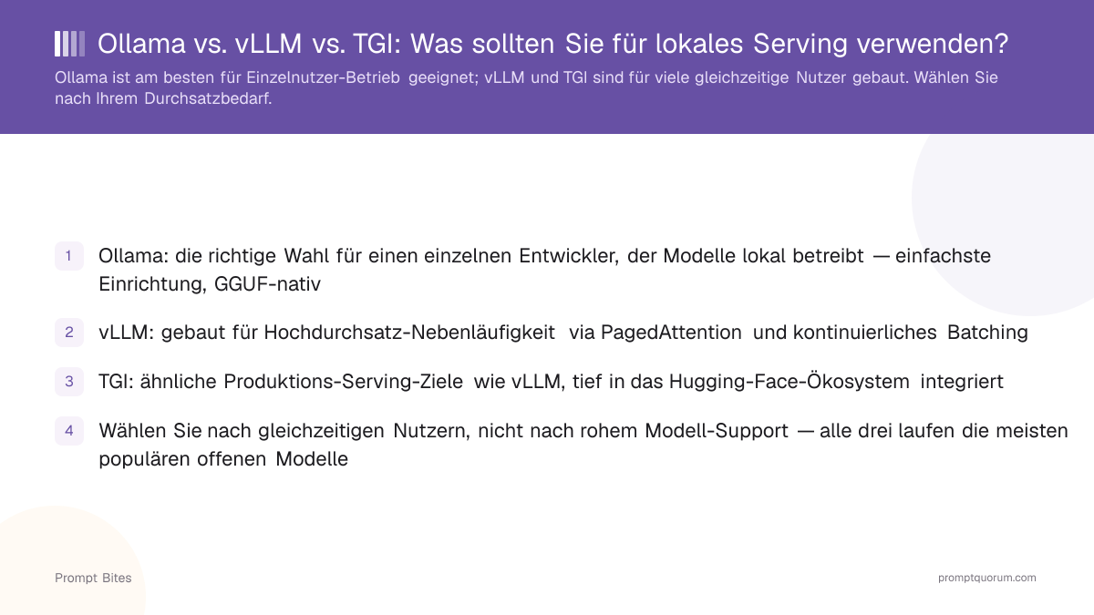 Ollama vs. vLLM vs. TGI: Was sollten Sie für lokales Serving verwenden?