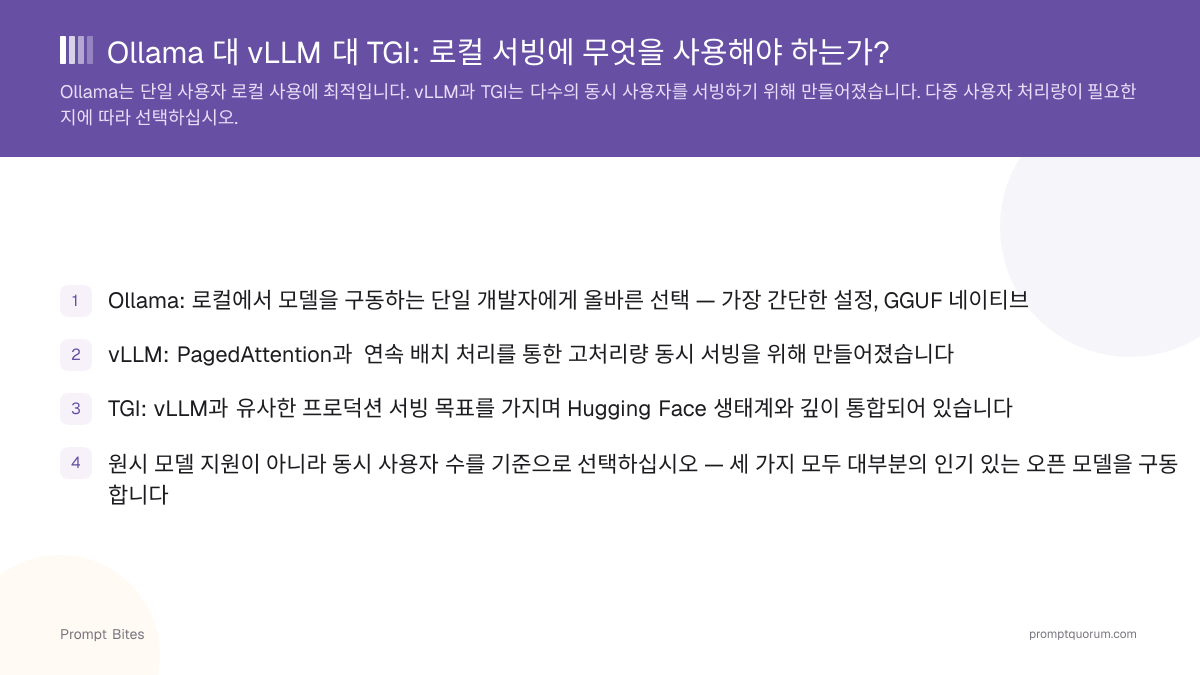 Ollama 대 vLLM 대 TGI: 로컬 서빙에 무엇을 사용해야 하는가?