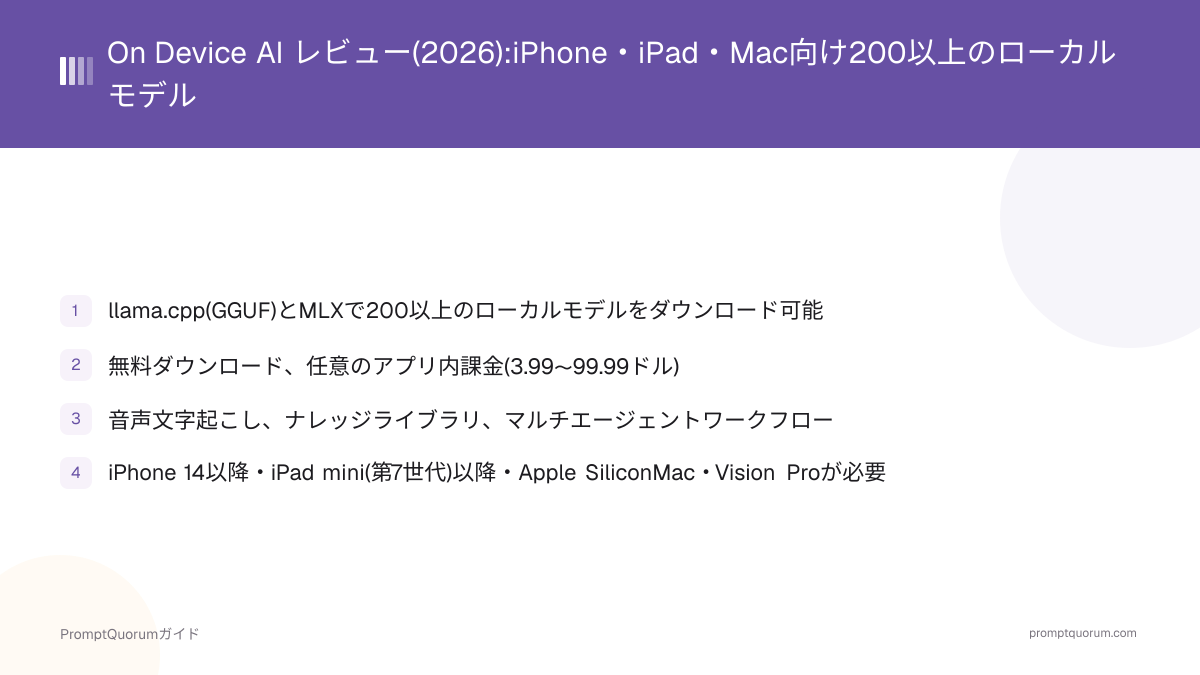 On Device AI レビュー(2026):iPhone・iPad・Mac向け200以上のローカルモデル