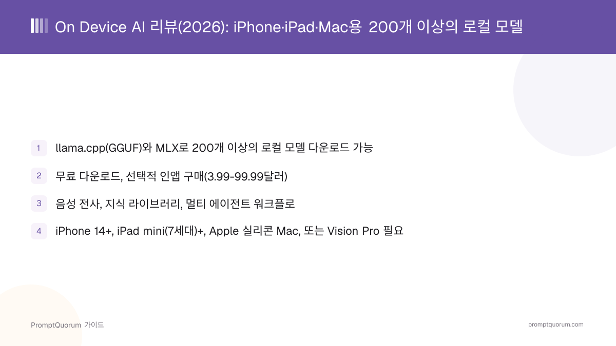 On Device AI 리뷰(2026): iPhone·iPad·Mac용 200개 이상의 로컬 모델