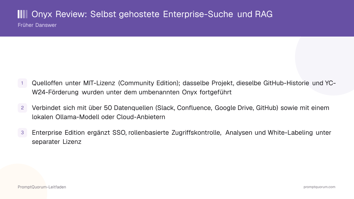 Onyx Review 2026: Selbst gehostete Enterprise-Suche und RAG (früher Danswer)