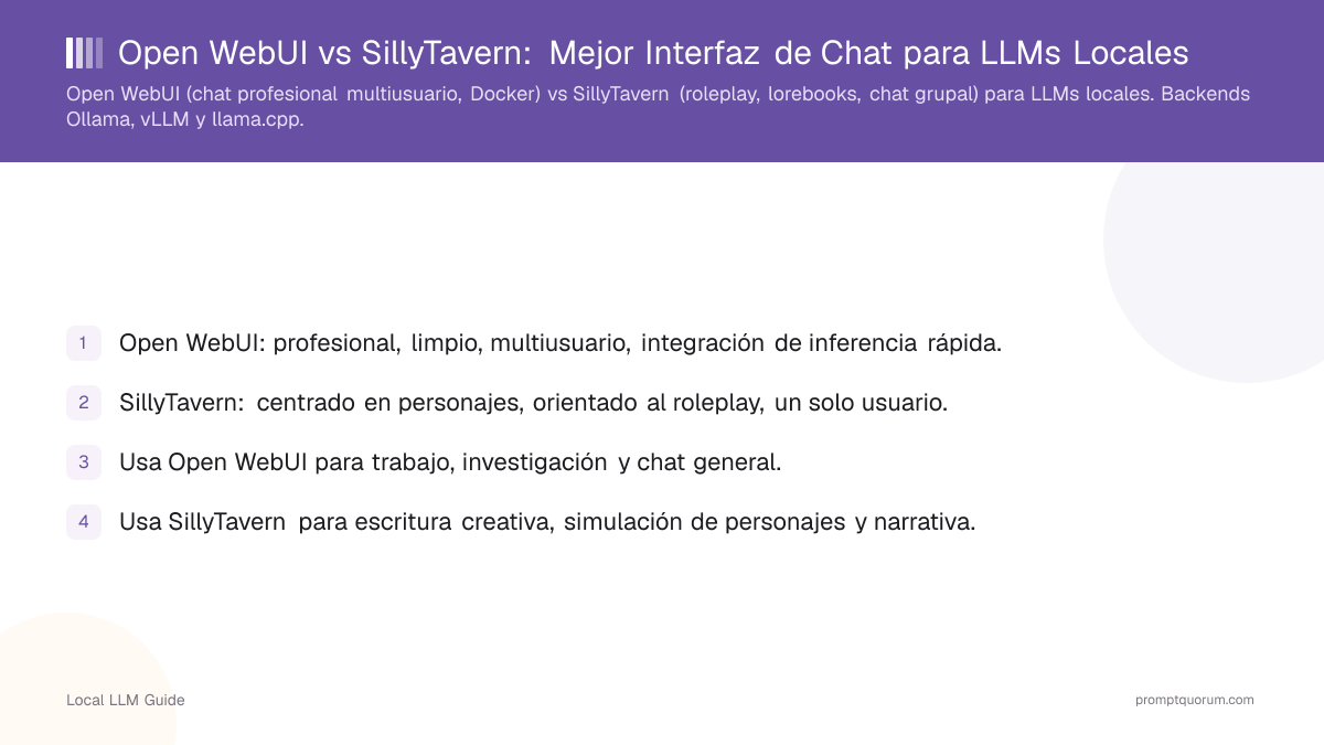 Open WebUI vs SillyTavern: Mejor Interfaz de Chat para LLMs Locales