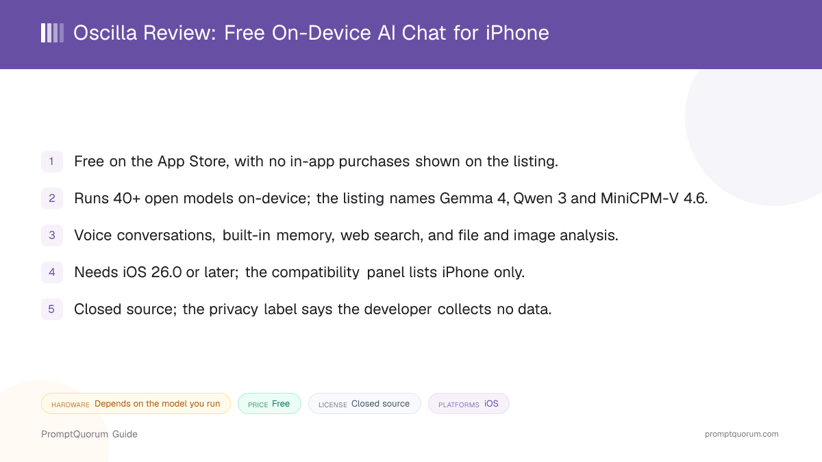 Oscilla Review: Free On-Device AI Chat for iPhone