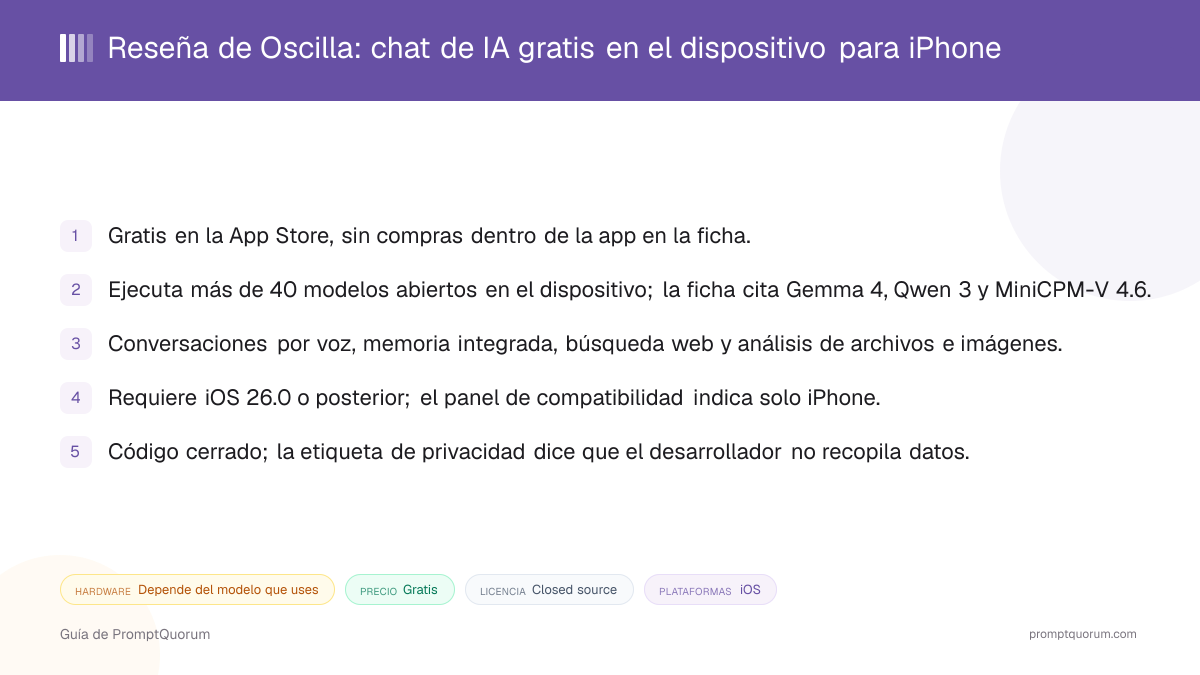 Reseña de Oscilla: chat de IA gratis en el dispositivo para iPhone