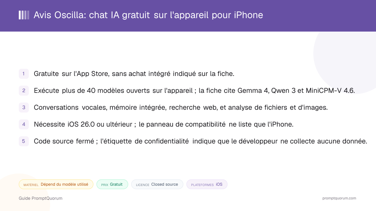 Avis Oscilla: chat IA gratuit sur l'appareil pour iPhone