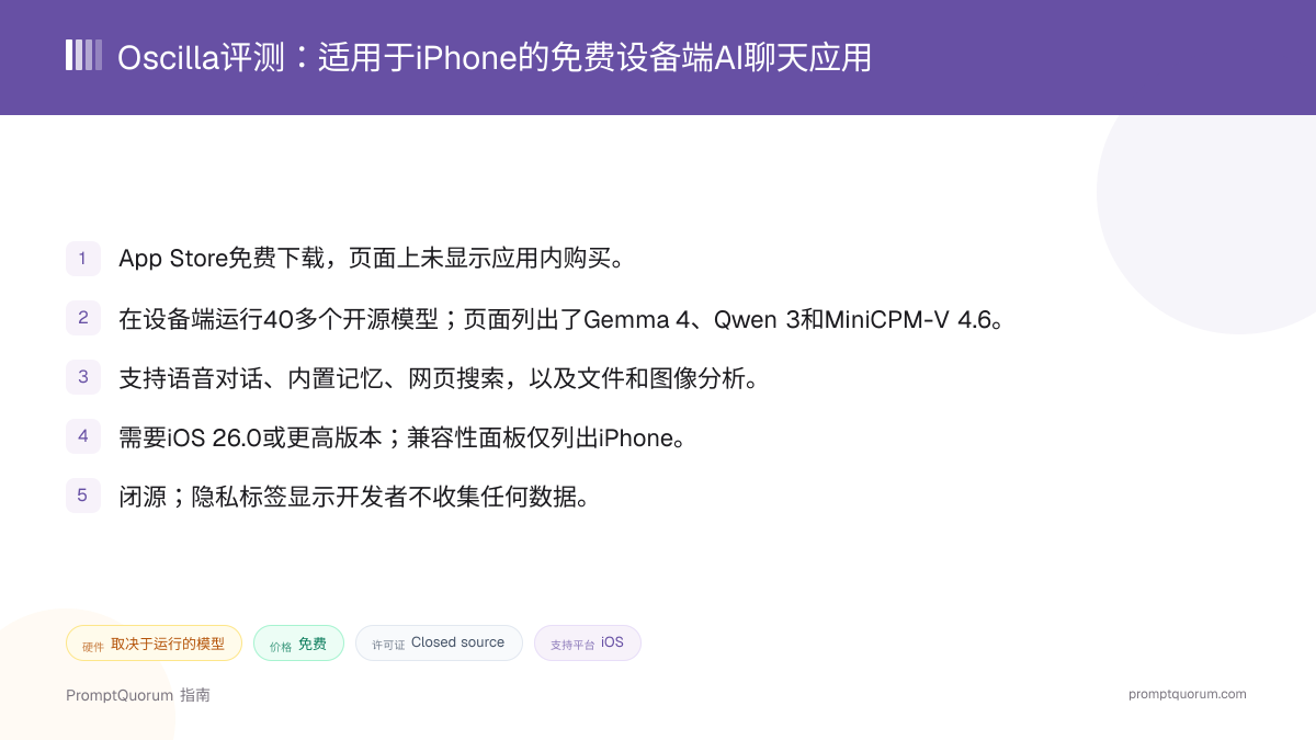 Oscilla评测:适用于iPhone的免费设备端AI聊天应用