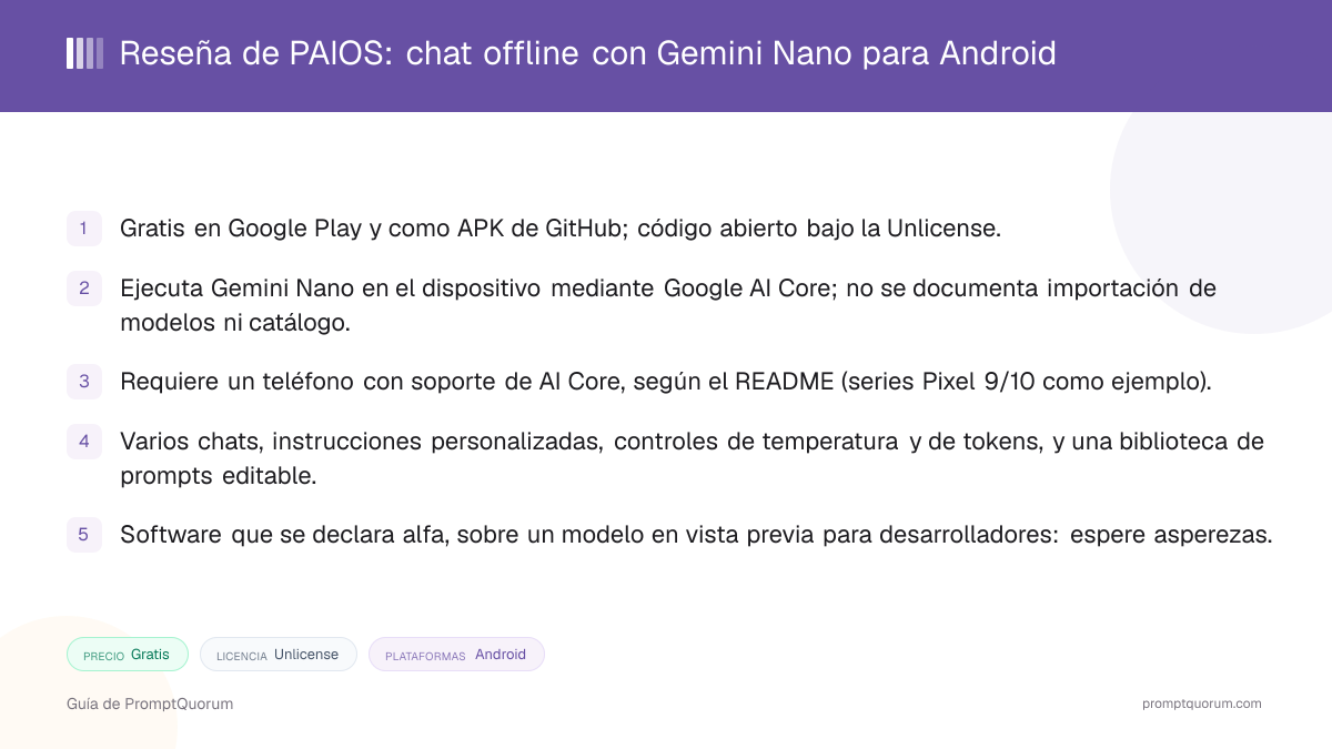Reseña de PAIOS: chat offline con Gemini Nano para Android