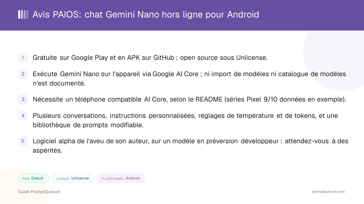 Avis PAIOS: chat Gemini Nano hors ligne pour Android
