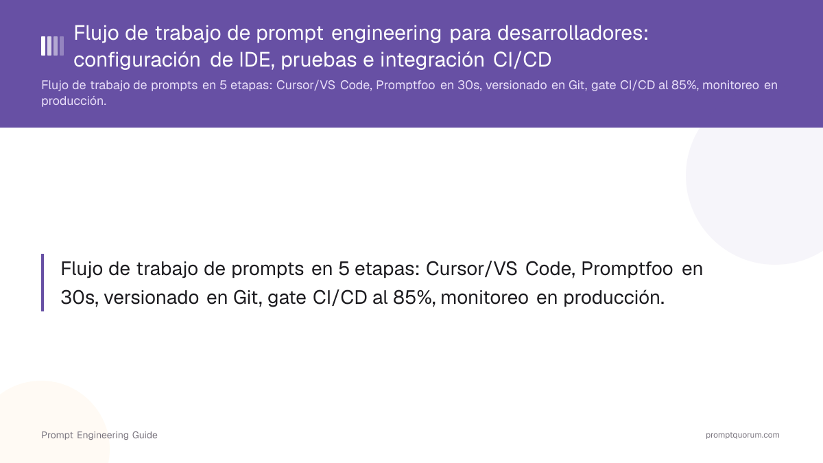 Flujo de trabajo de prompt engineering para desarrolladores: configuración de IDE, pruebas e integración CI/CD