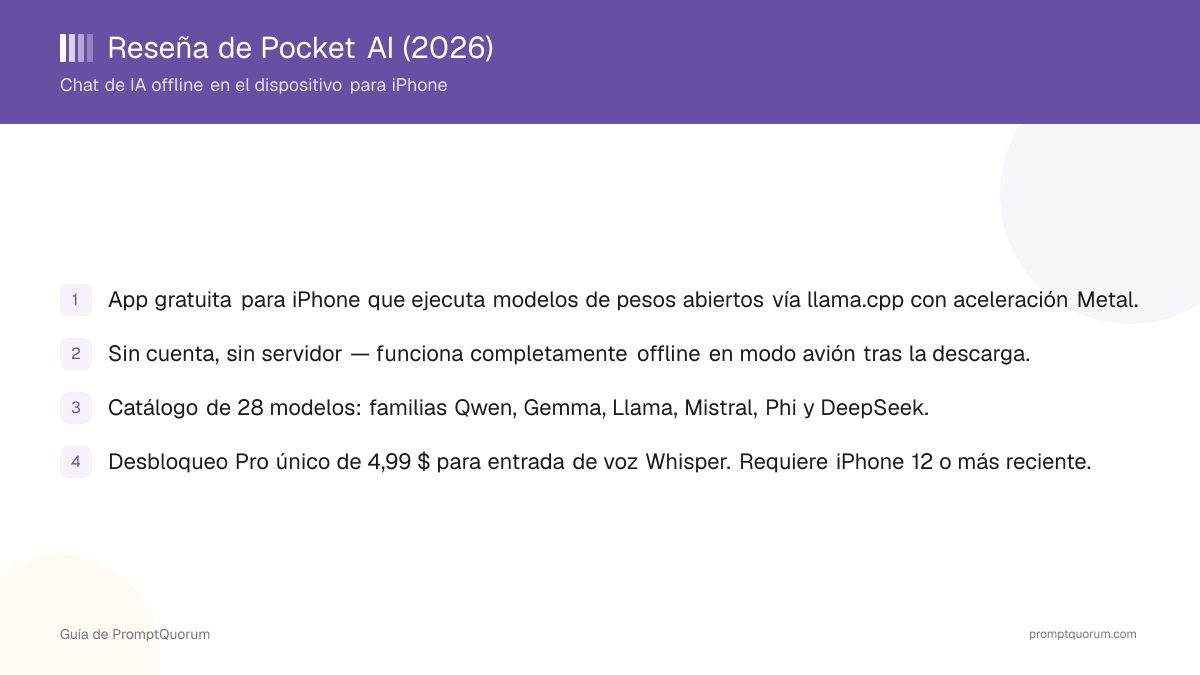 Reseña de Pocket AI (2026): chat de IA offline en el dispositivo para iPhone