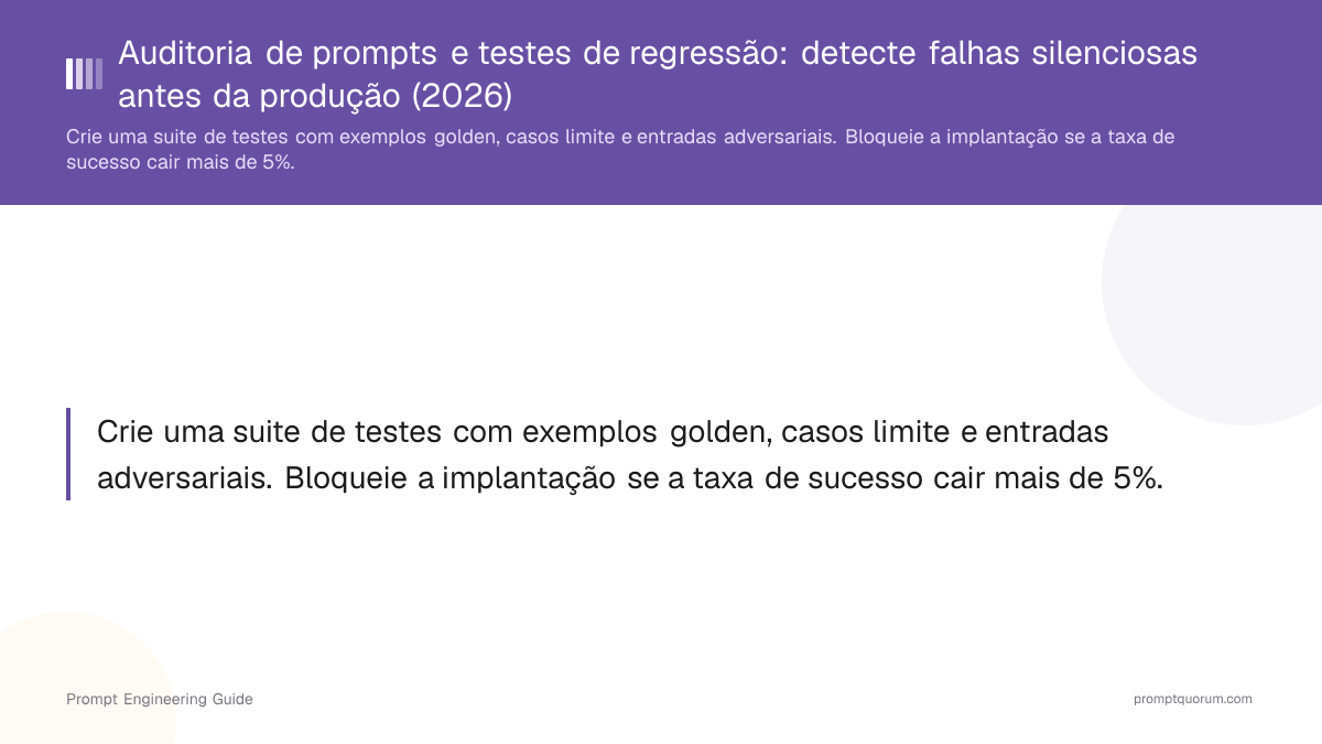 Auditoria de prompts e testes de regressão: detecte falhas silenciosas antes da produção (2026)