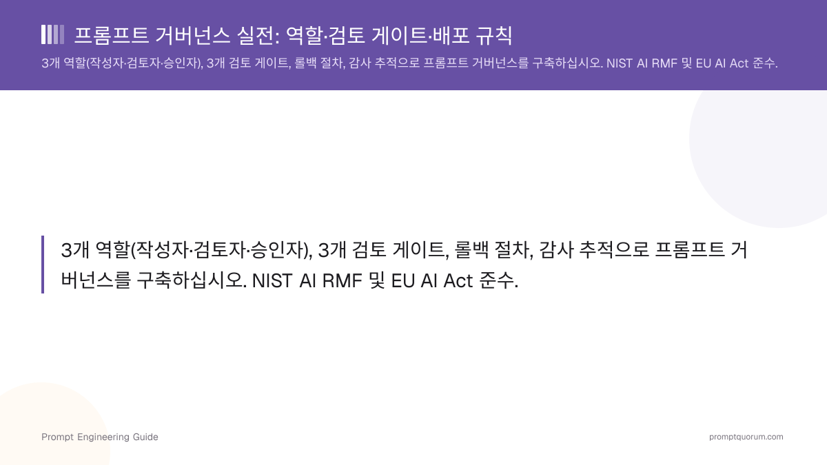 프롬프트 거버넌스 실전: 역할·검토 게이트·배포 규칙