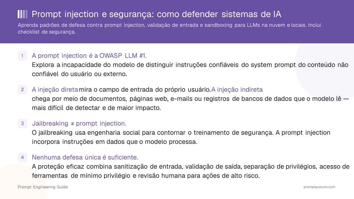 Prompt injection e segurança: como defender sistemas de IA