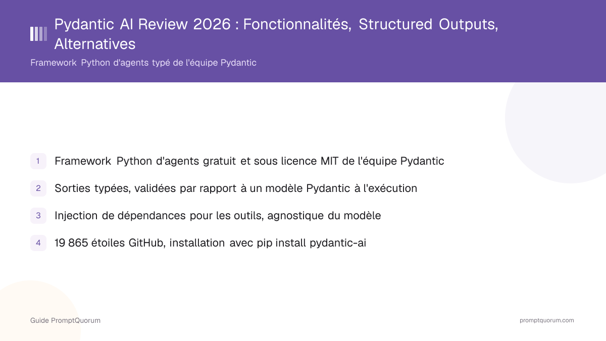 Pydantic AI Review 2026 : Fonctionnalités, Structured Outputs, Alternatives