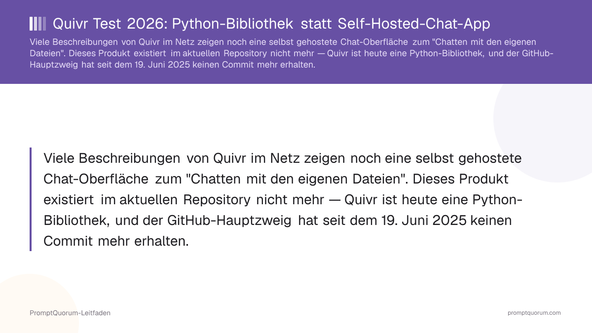 Quivr Test 2026: Python-Bibliothek statt Self-Hosted-Chat-App