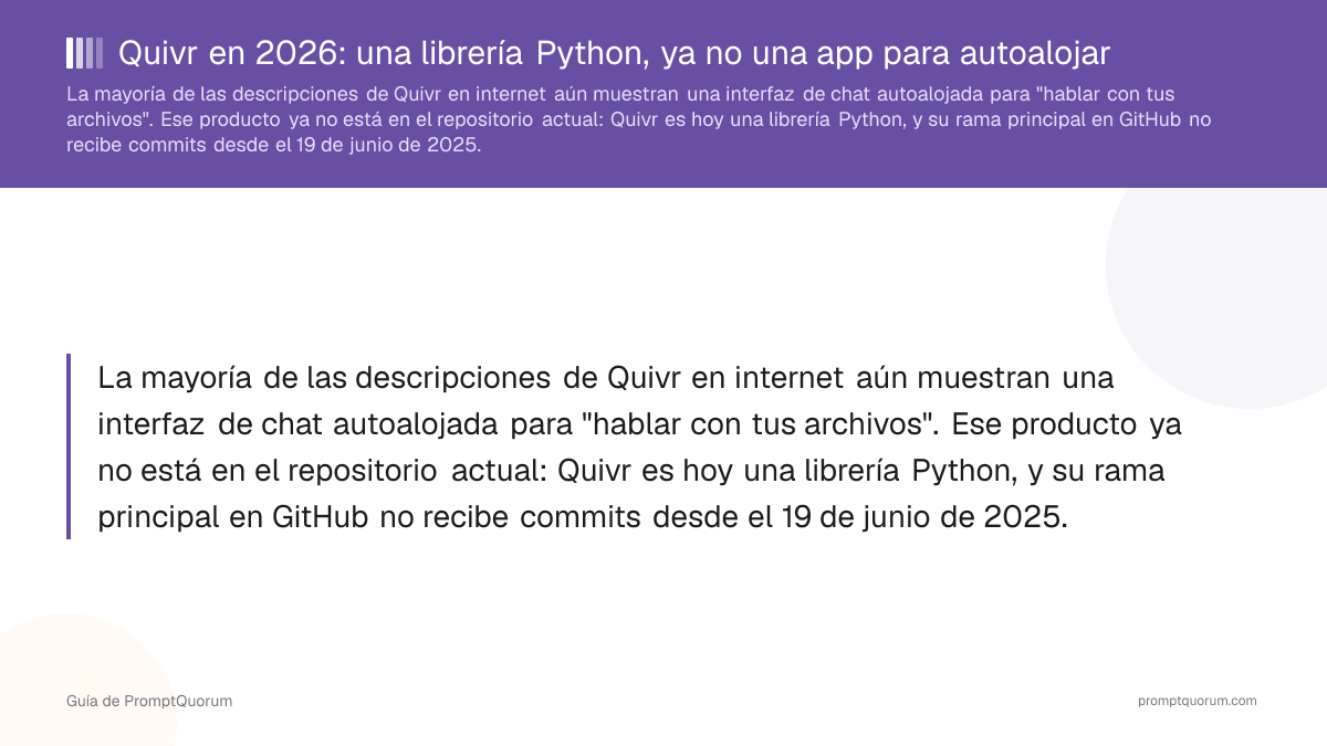 Quivr en 2026: una librería Python, ya no una app para autoalojar